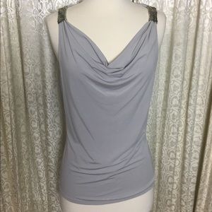 Tank Silver gray silky shell embellished draped